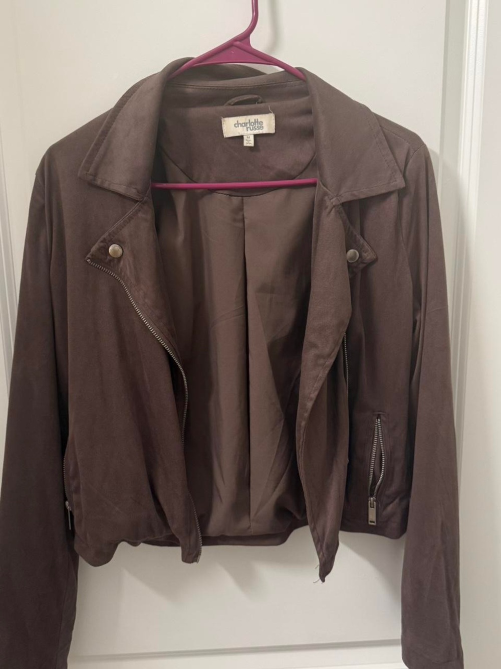 Charlotte Russe Brown Suede-Look Moto Jacket